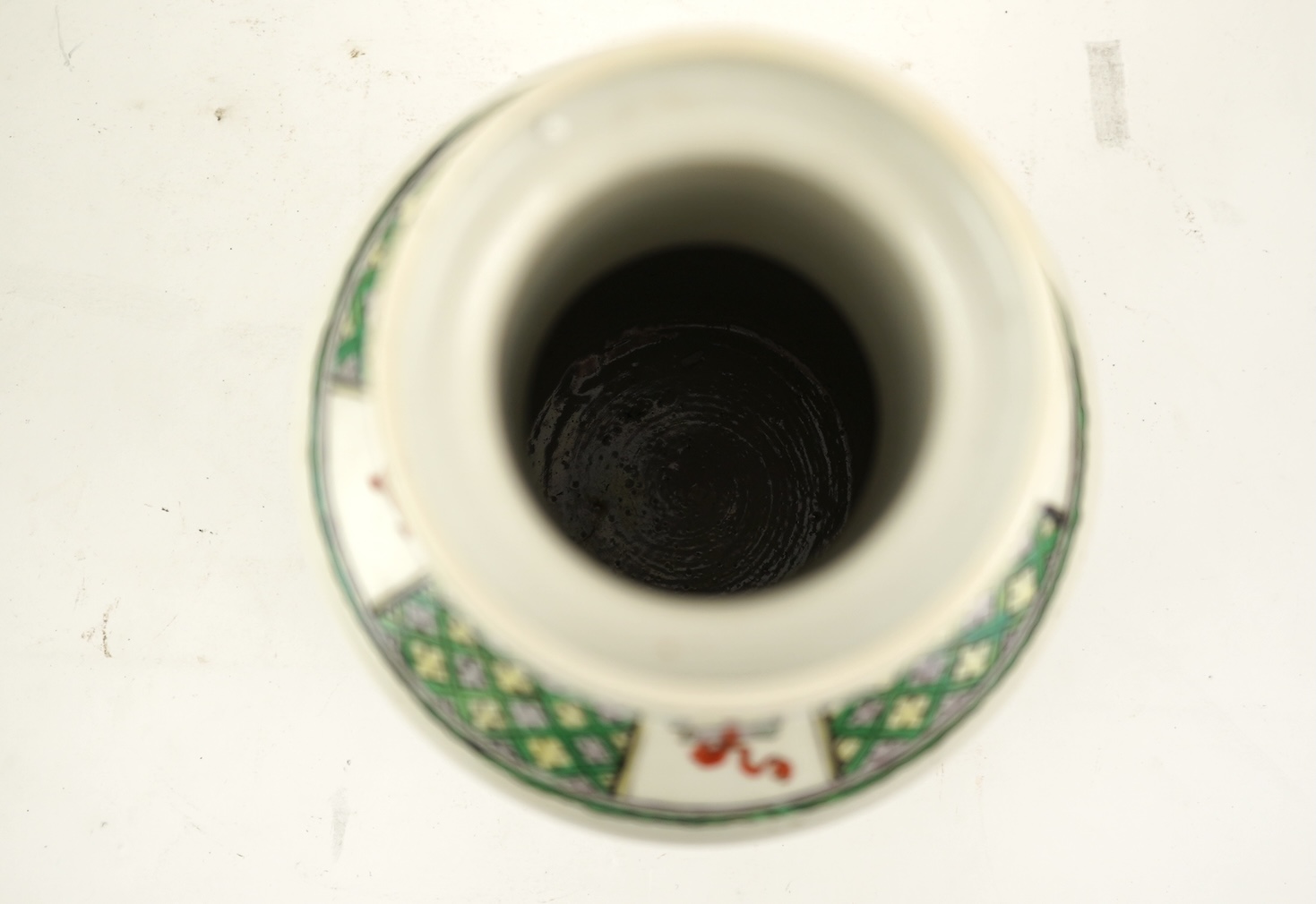 A Chinese famille rose rouleau vase, Kangxi mark, c.1900